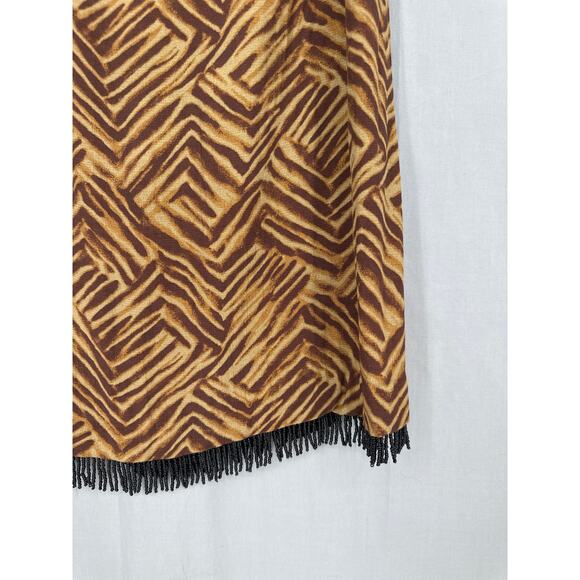 90s Vintage Skirt Womens Medium Brown Tribal Fringe Beaded Party Y2K Knee Length - Picture 6 of 9